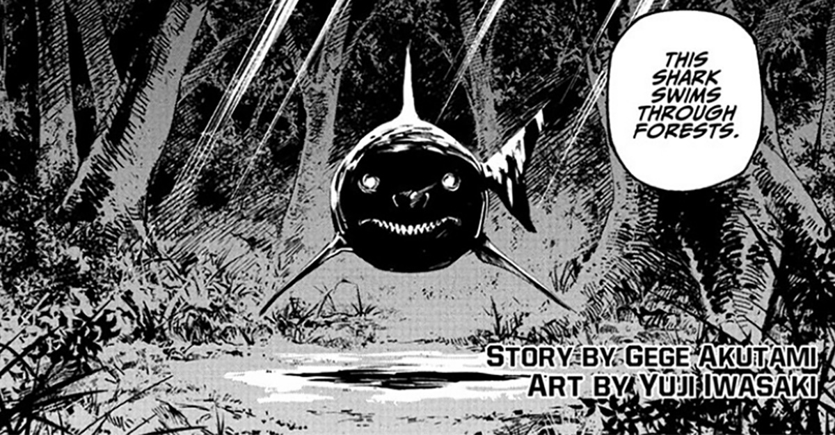 A shark swimming through the forest in Jujutsu Kaisen Modulo Chapter 3