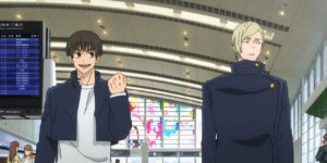 Haibara and Nanami standing in the airport in Okinawa in Jujutsu Kaisen Hiddden Inventory