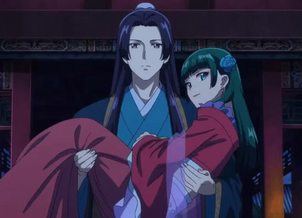 Jinshi carrying Maomao in The Apothecary Diaries Season 1