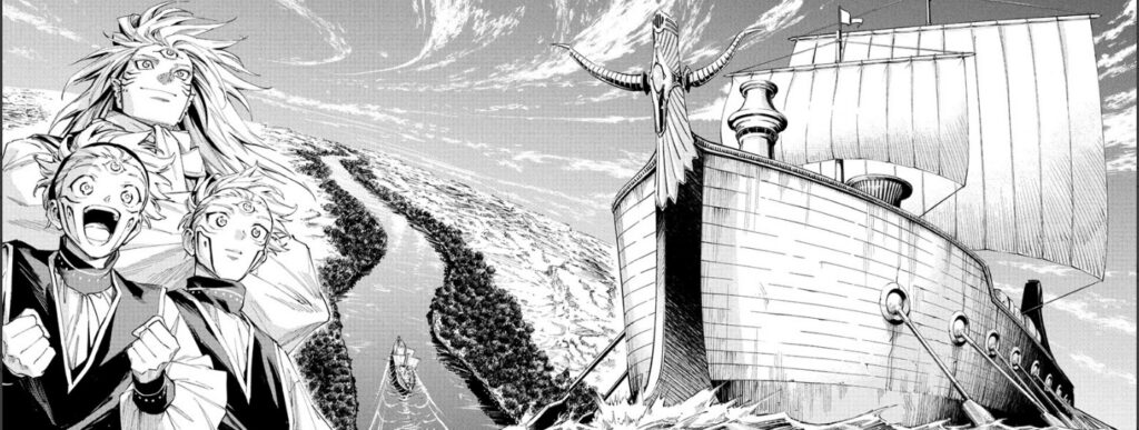 Maru, Cross and Dura watching the canal flow in Jujutsu Kaisen Modulo Chapter 8