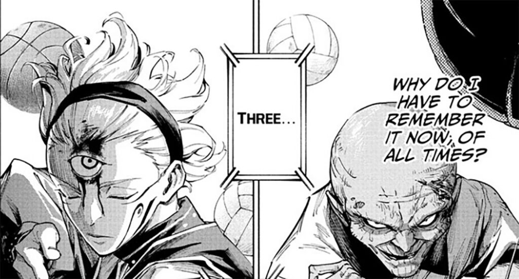 Maru and Cross battling Takeda in Jujutsu Kaisen Modulo Chapter 6