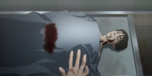 Suguru Geto standing over Yu Haibara's dead body in Jujutsu Kaisen Premature Death arc