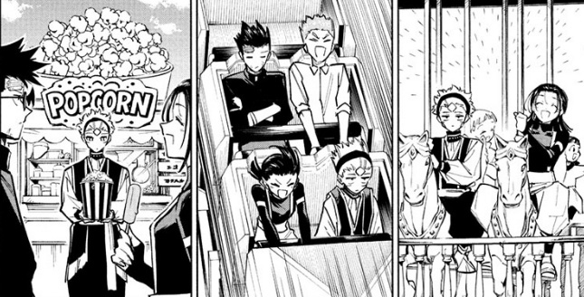 The Okkotsu siblings with Cross at the amusement park in Jujutsu Kaisen Modulo Chapter 7