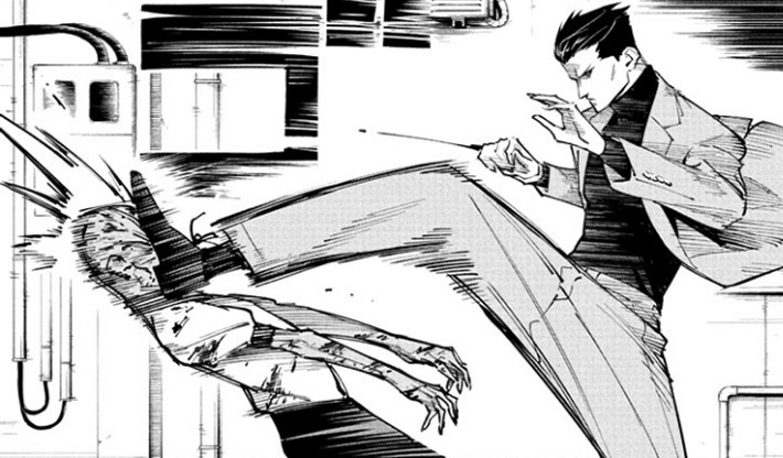Usami kicking Takeda in Jujutsu Kaisen Modulo Chapter 7