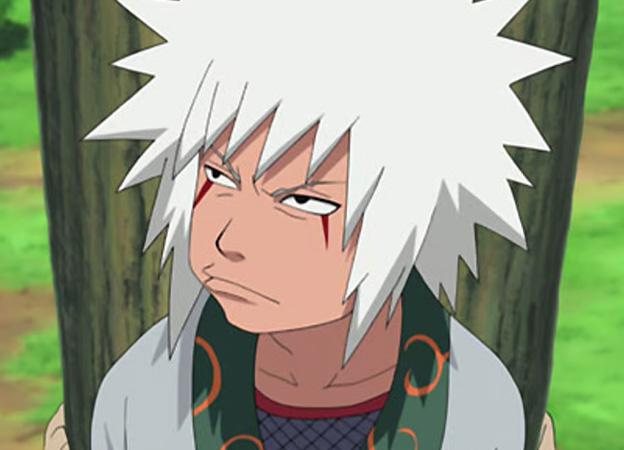 Young Jiraiya tied to the pole during the bell challenge in a Naruto Shippuden flashback