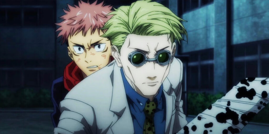 Yuji Itadori standing behind Nanami in Jujutsu Kaisen Season 1