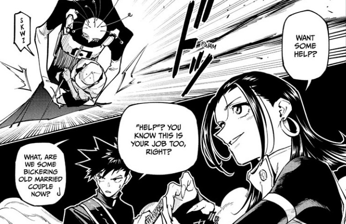 Yuka and Tsurugi Okkotsu battling Takeda and his Shikigami in JJK Modulo