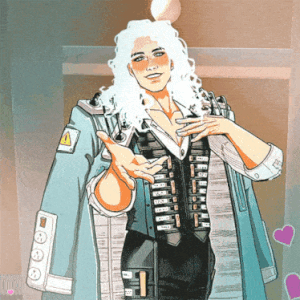 Volt holding his hand out with hearts around him in Date Everything!