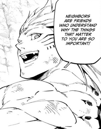 Dura explaining to Cross why neighbors are important in Jujutsu Kaisen Modulo