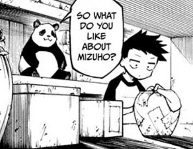 Panda in the Gojo Clan warehouse talking to Tsurugi in Jujutsu Kaisen Modulo Chapter 9