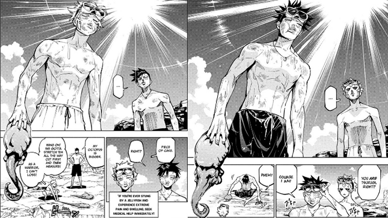 Tsurugi on the right and Maru Cross on the left in matching panels of Jujutsu Kaisen Modulo Chapter 11