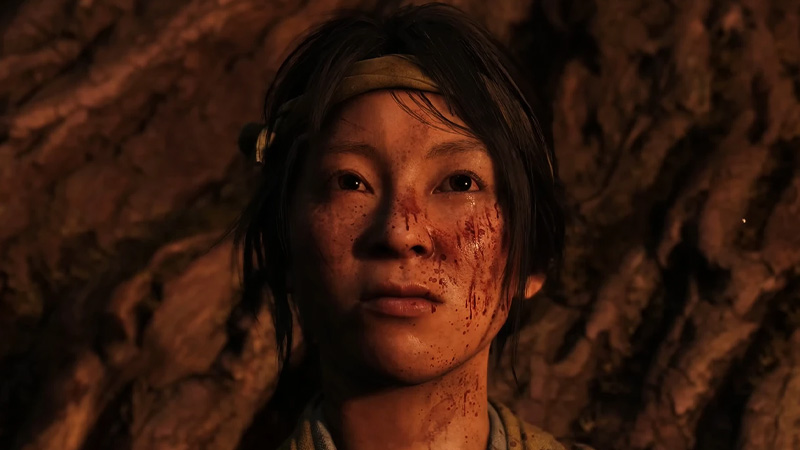 Young Atsu against the tree in Ghost of Yotei