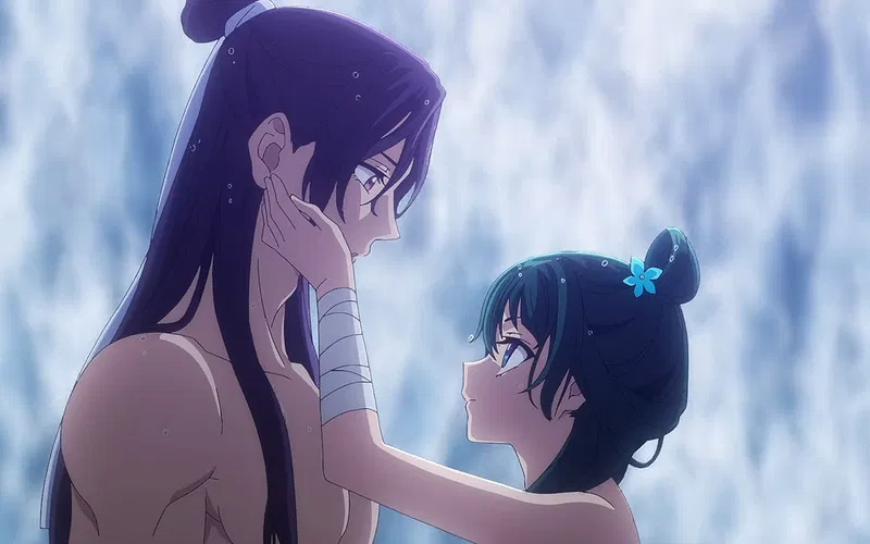 Maomao touching Jinshi's face in The Apothecary Diaries anime