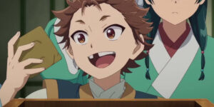 Kyou-u about to get bopped on the head by Maomao in The Apothecary Diaries anime