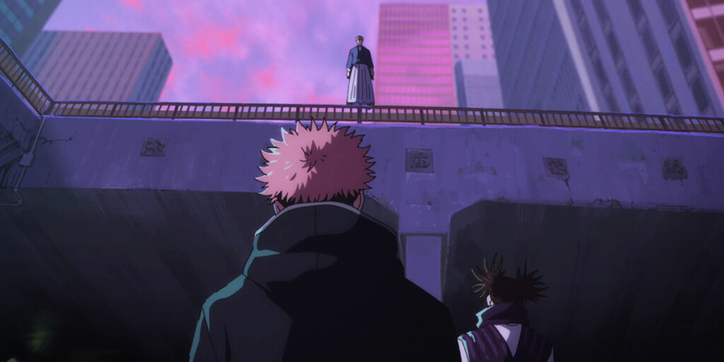 Naoya Zenin on the bridge above Yuji and Choso in Jujutsu Kaisen Season 3 Episode 1