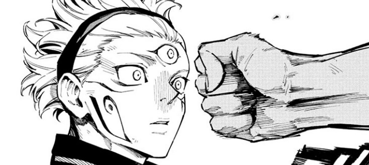 Rika and Tsurugi driving a fist toward Maru in Jujutsu Kaisen Modulo Chapter 17