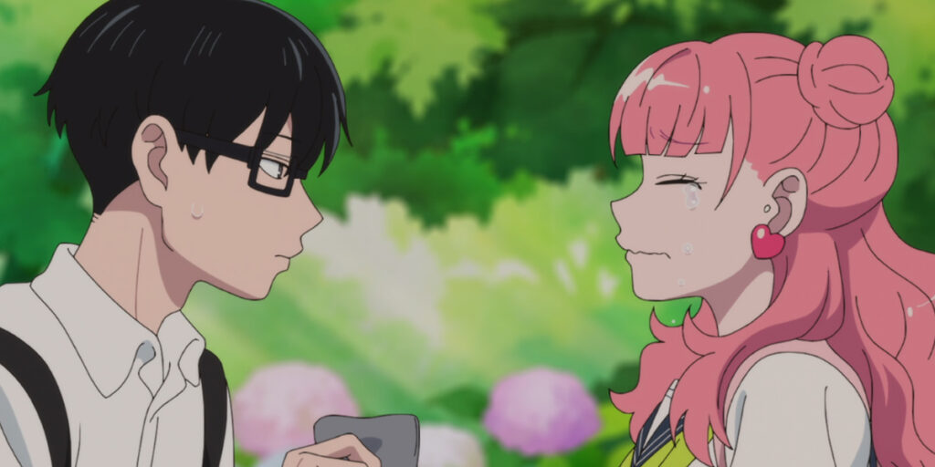 Tani bringing out a handkerchief to dry Suzuki's tears in You and I Are Polar Opposites