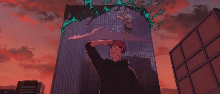 Yuji Itadori looking to the right in front of a building in Jujutsu Kaisen Season 3 Episode 1 Yuji Itadori looking to the right in front of a building in Jujutsu Kaisen Season 3 Episode 1
