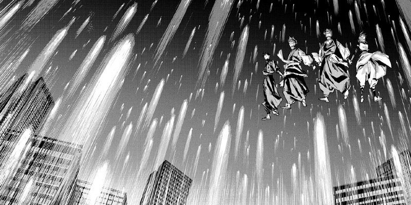 Maru, Cross, Yuki and Tsurugi finishing the Ritual of Harmony in Jujutsu Kaisen Modulo