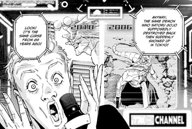 Mahoraga and Dabura on the News in Jujutsu Kaisen Modulo 25