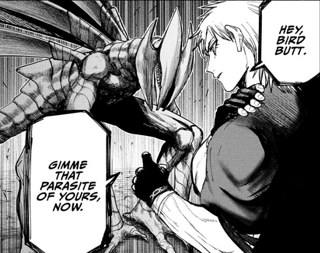 Shirokiba the Hellhound and the Ptero-dork alien boss in Alien Headbutt