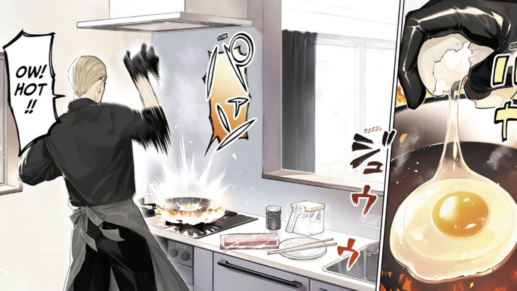 Yojin cooking eggs in Twilight Blade manga
